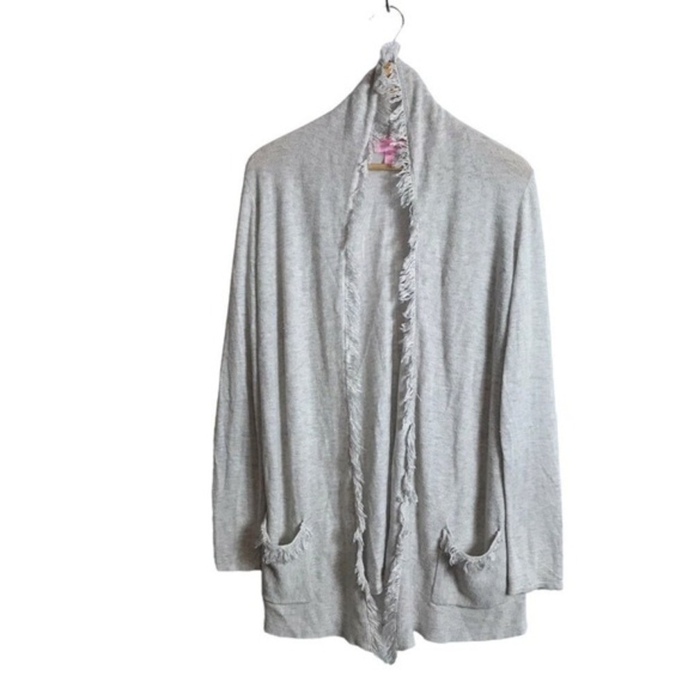 Lilly Pulitzer Medium Gray‎ Bridget Open Cardigan Fringe Cashmere Blend Cardigan